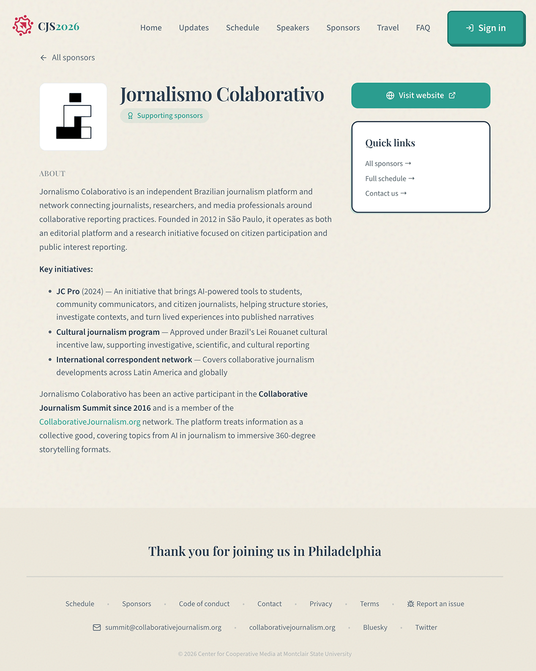 Registro do Jornalismo Colaborativo na 10ª Edição do Collaborative Journalism Summit 2026